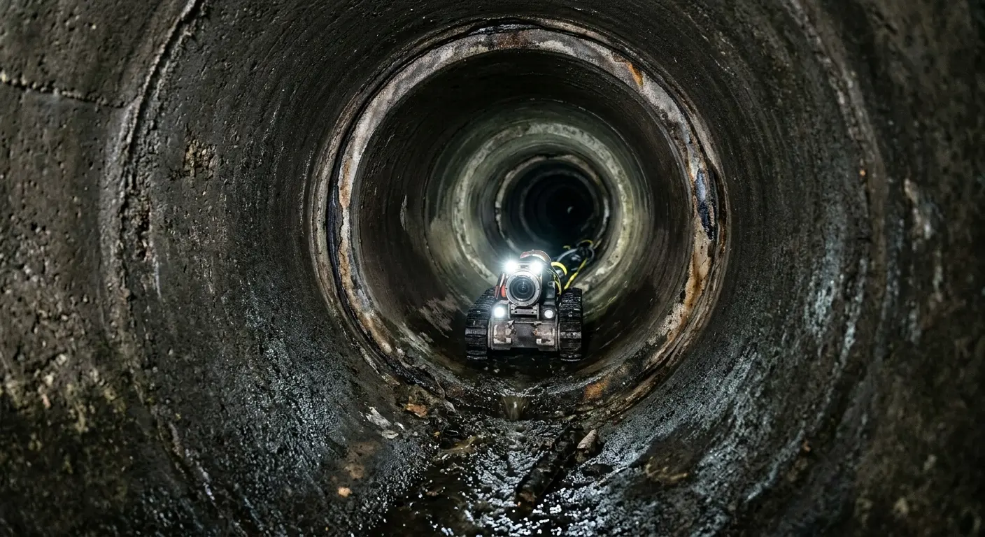 Robotic sewer camera inspecting pipe interior for Sewer Line Cleaning in Donaldsonville